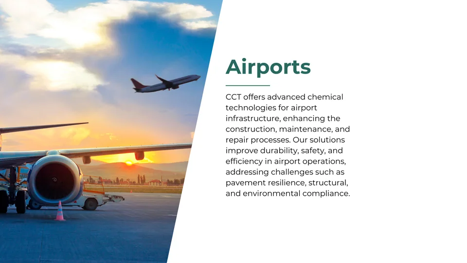 Airport operations emphasizing advanced chemical technologies for enhancing durability and safety in airport infrastructure